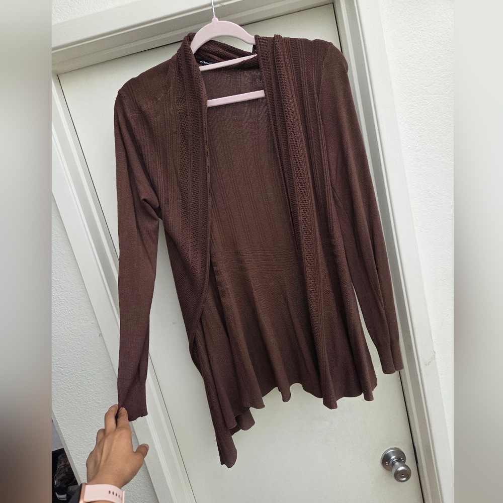 Women's Brown Open-Front Draped Cardigan
